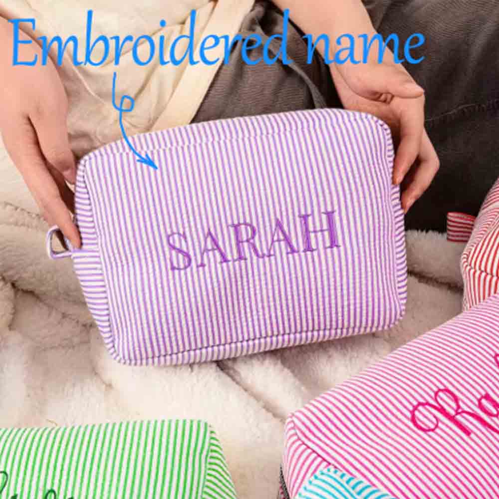 Beauty Makeup School - Bolsa de maquillaje a rayas con